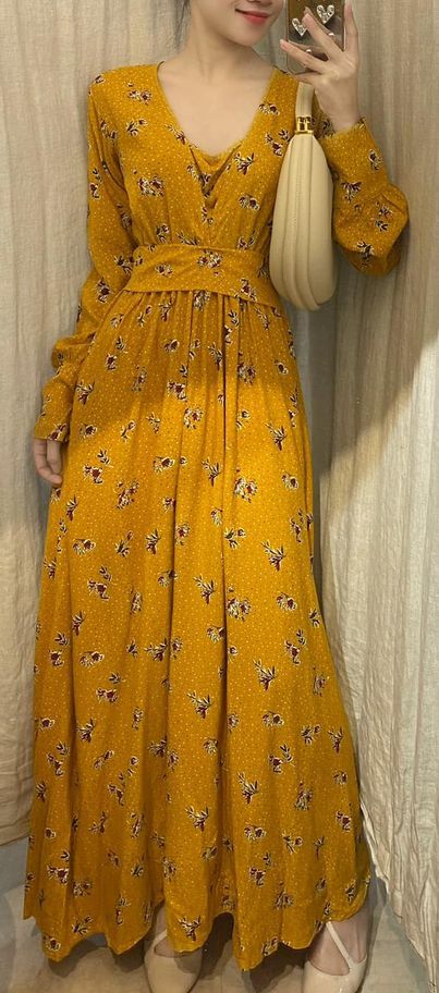Alison Dress - Đầm vàng họa tiết hoa D408