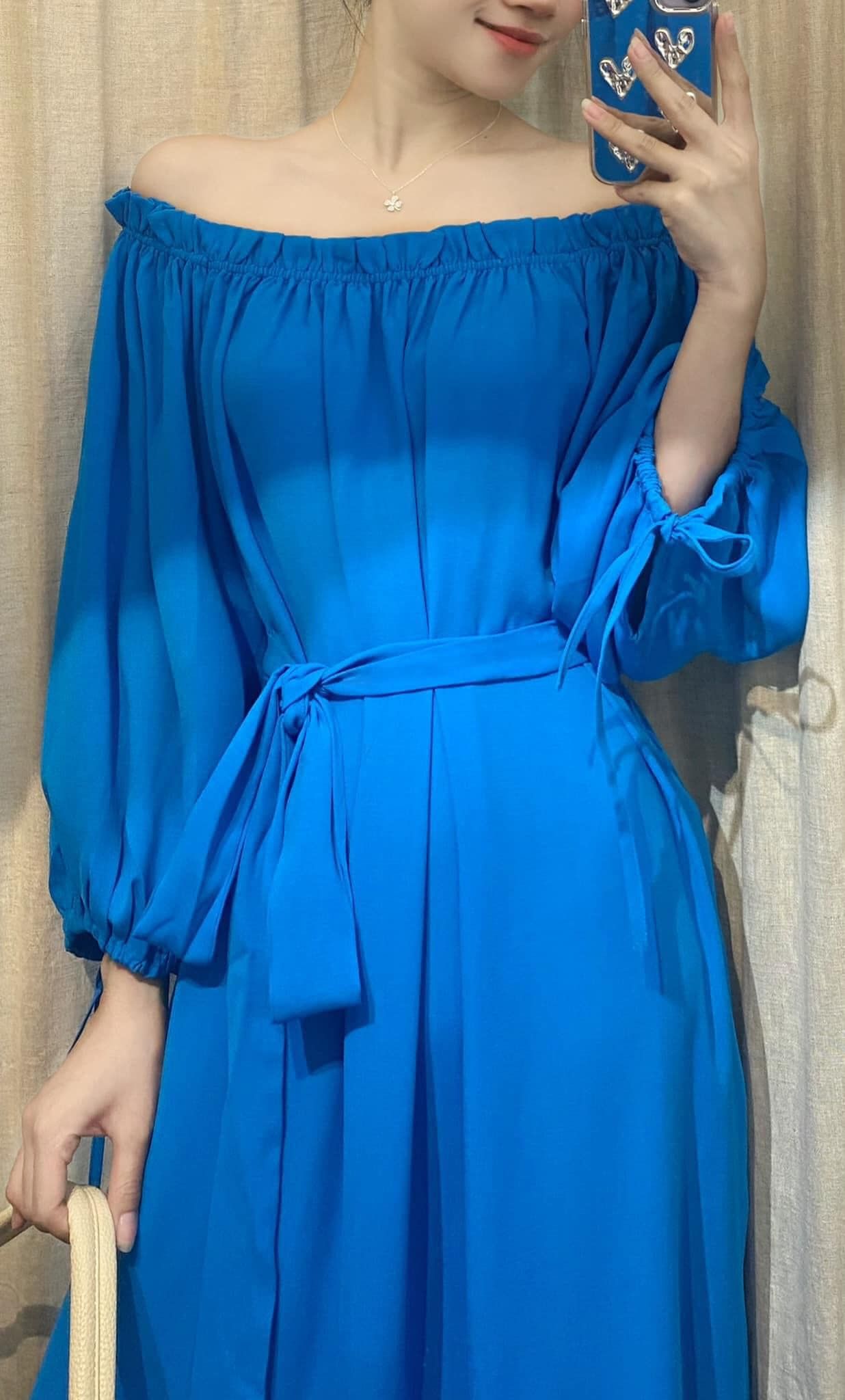 Carly Dress - Đầm suông trễ vai tay lỡ buộc nơ D454