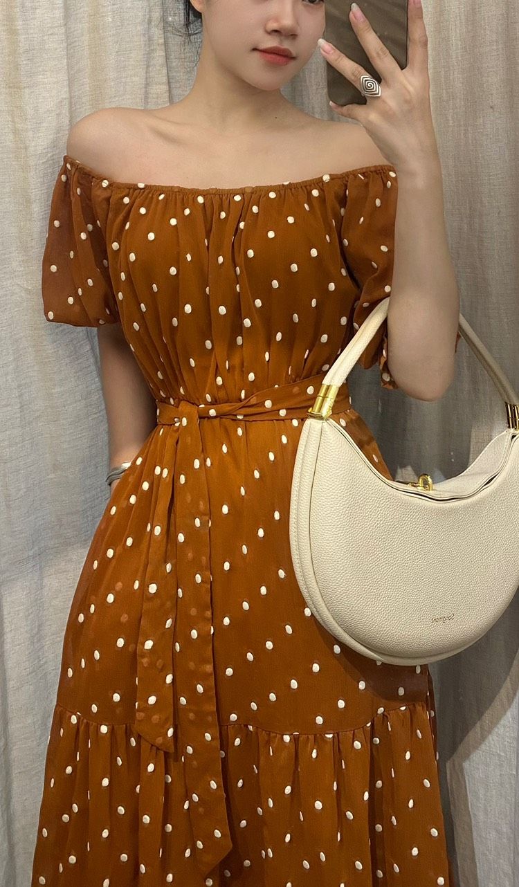 Esther Dress - Đầm trễ vai nâu - D611