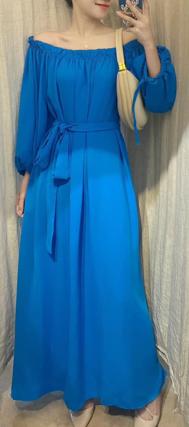 Carly Dress - Đầm suông trễ vai tay lỡ buộc nơ D454
