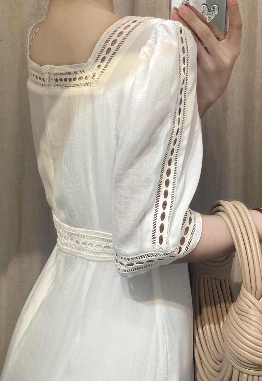 Jolie Dress - Đầm Cổ Vuông Phối Ren L55