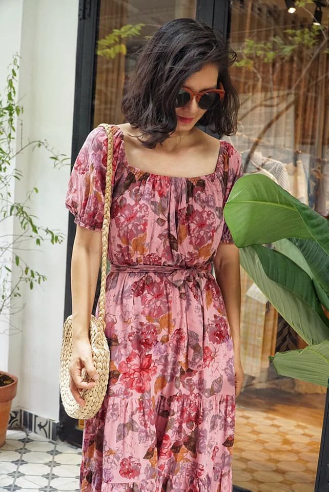 Đầm xô lụa trễ vai L34