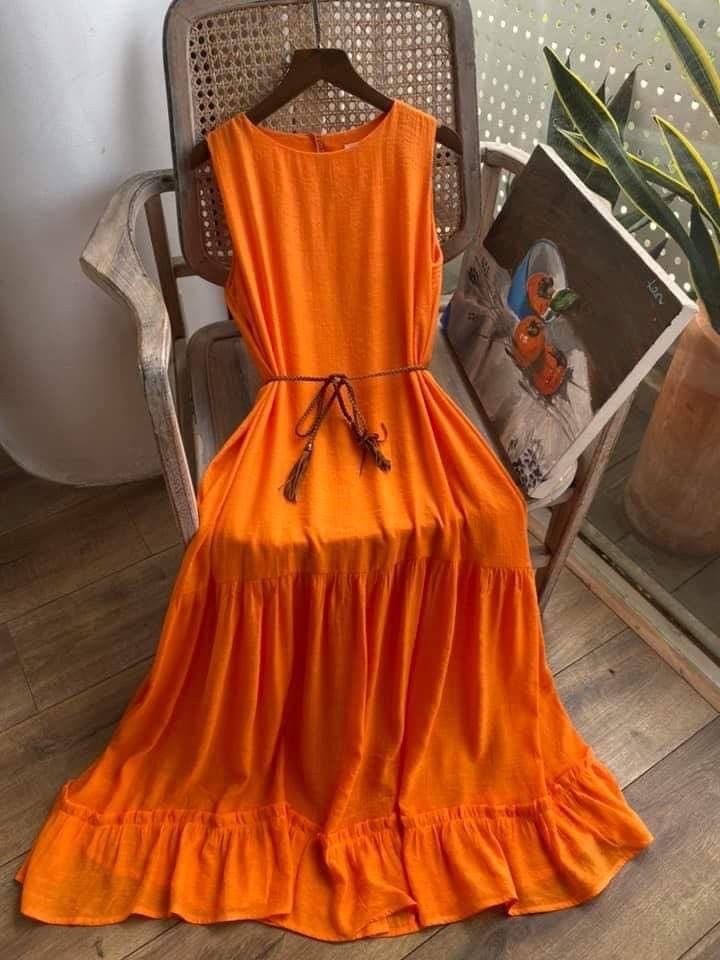 Harlow Dress - Đầm xô lụa sát nách cam D51