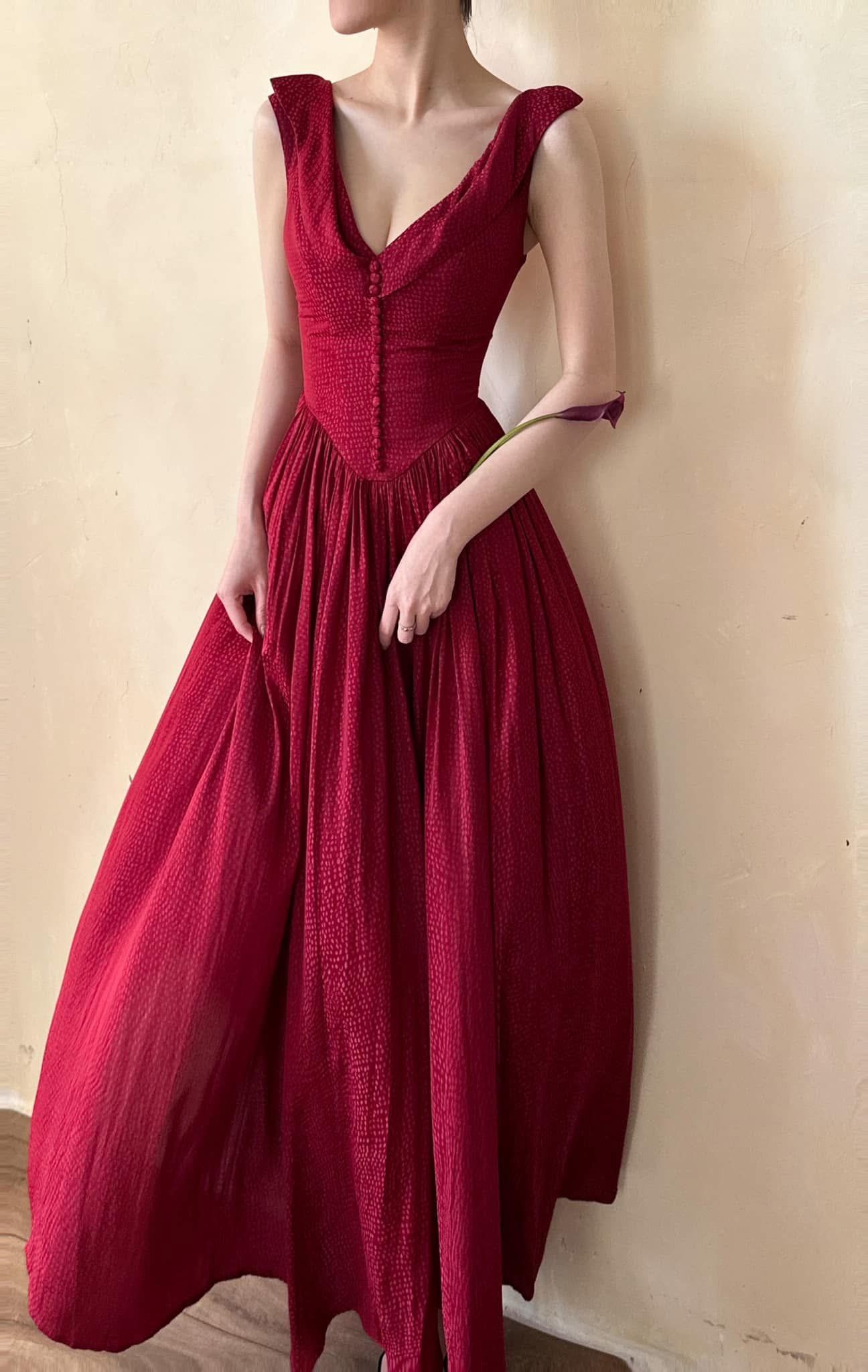 Freya Dress - Đầm Corset Cổ V Thiết Kế Nút Bọc G002