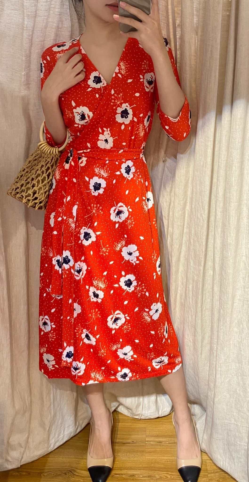 Alexandria Dress - Đầm đỏ hoa trắng D185