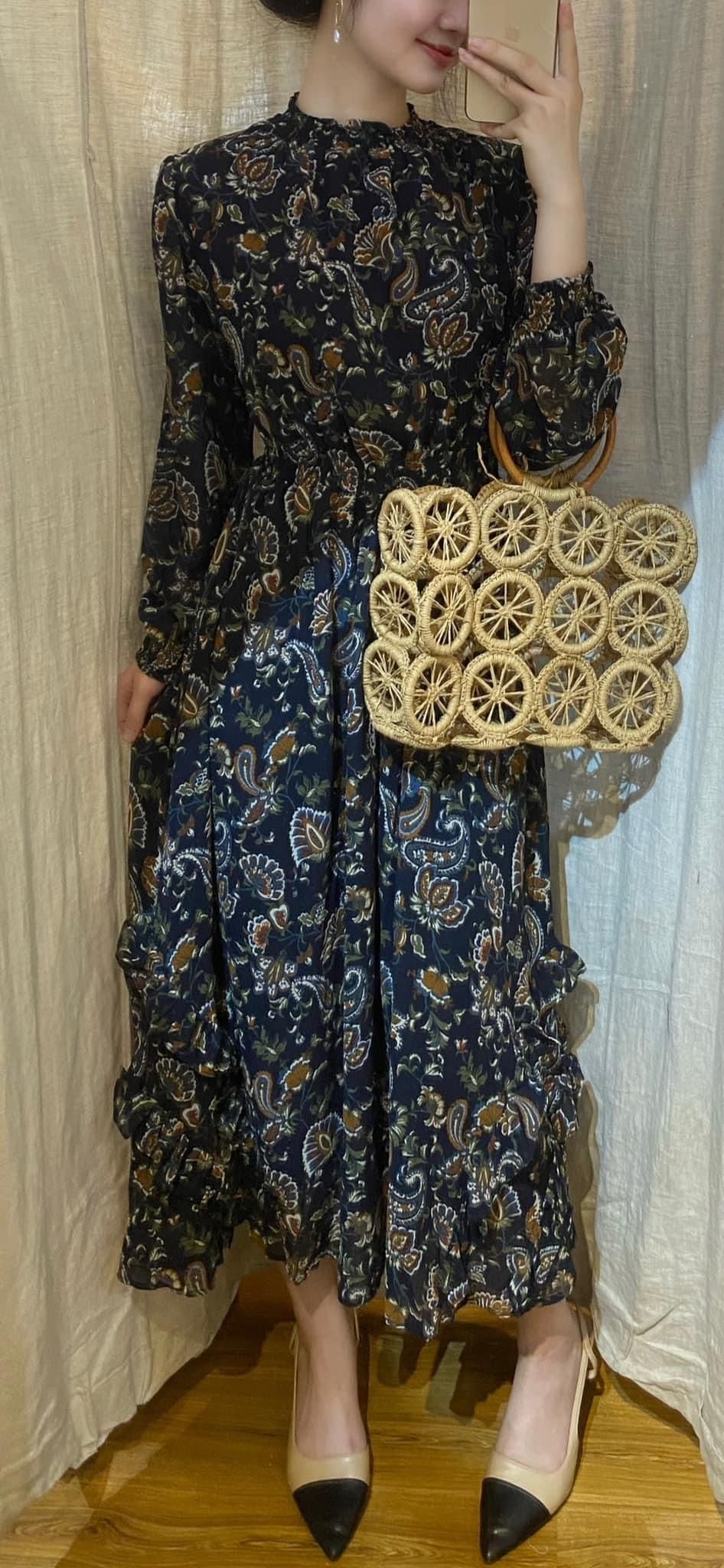 Jamie Dress - Đầm nhấn eo - tay dài in hoa D724