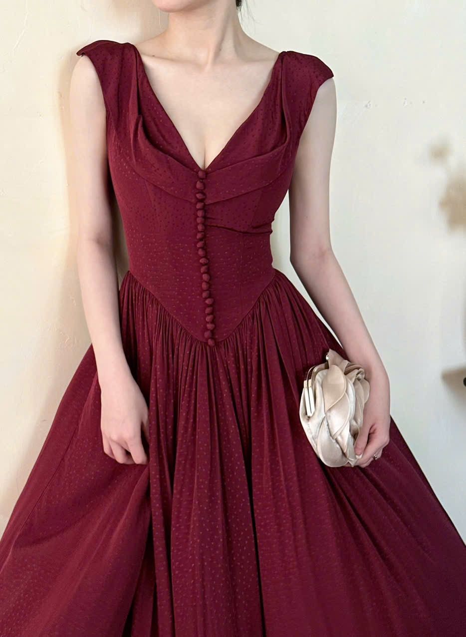 Freya Dress - Đầm Corset Cổ V Thiết Kế Nút Bọc G002