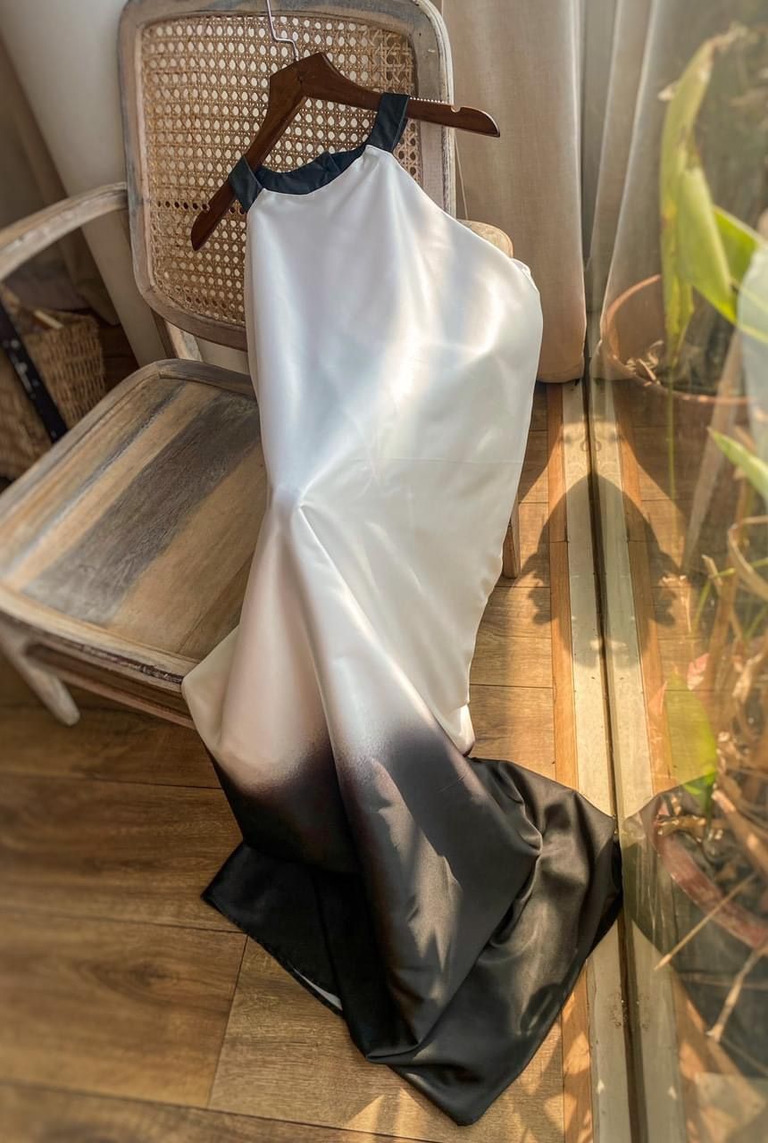 Feather Dress - Đầm Maxi Cổ Yếm Chuyển Màu D934