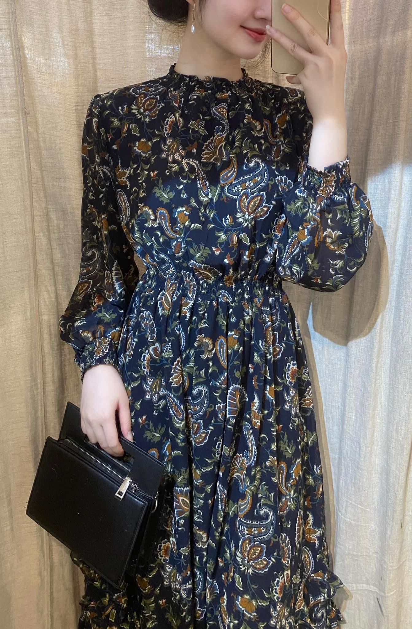 Jamie Dress - Đầm nhấn eo - tay dài in hoa D724