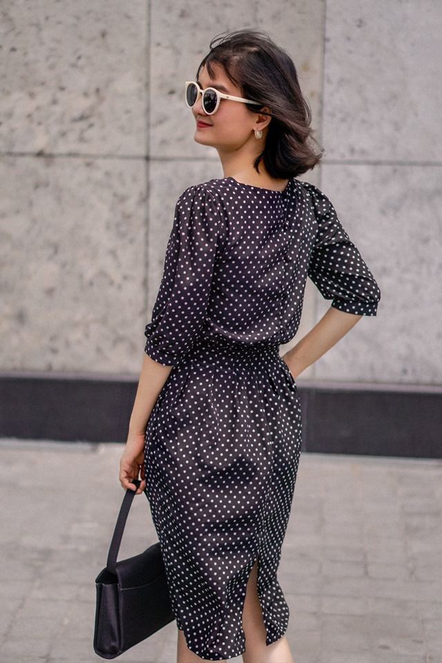 Maisie Dress - Đầm chấm bi lụa hàng cúc sau lưng D295