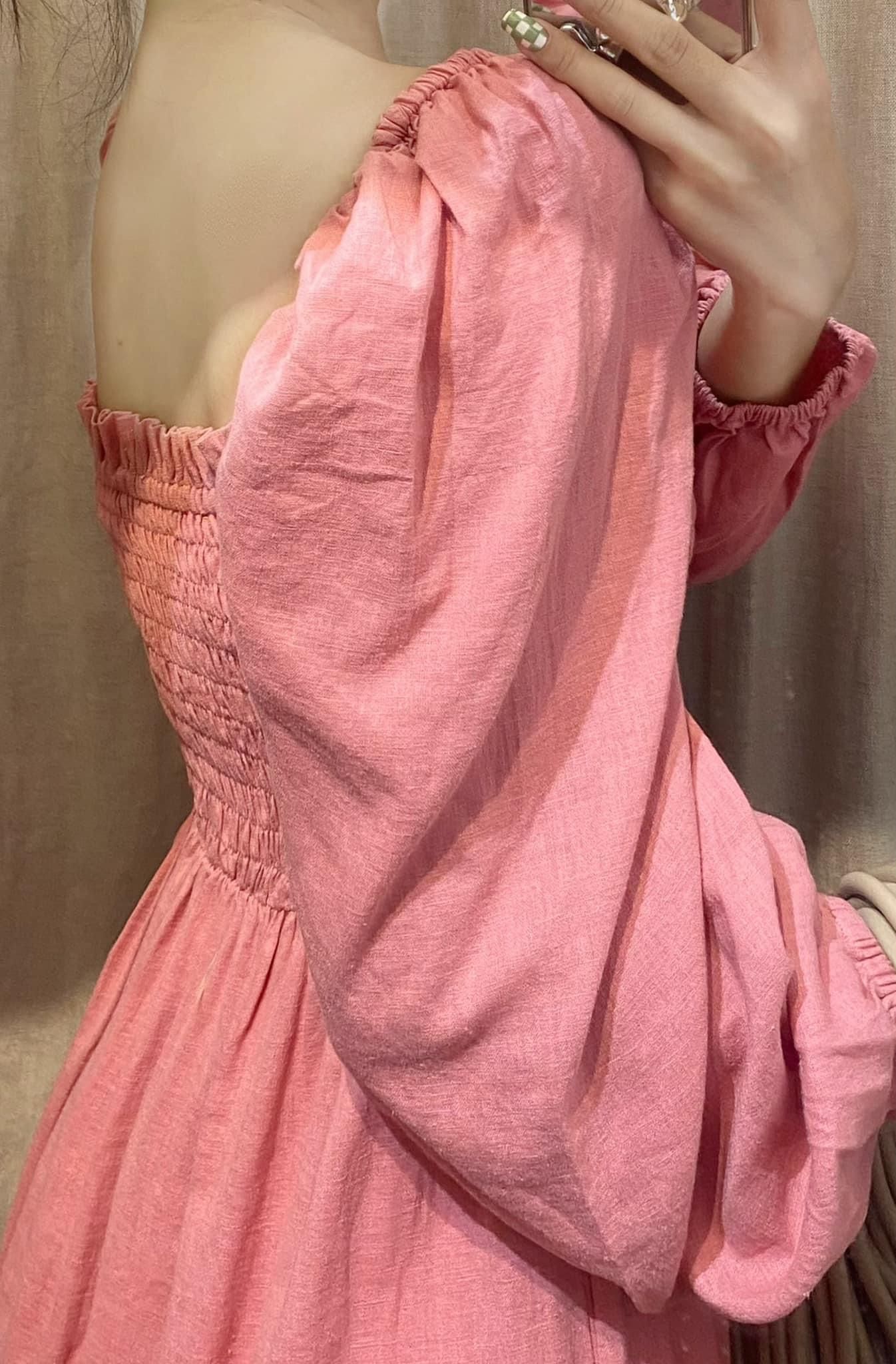 Cottage Linen Dress- Đầm linen tay lửng bo thun ngực D74