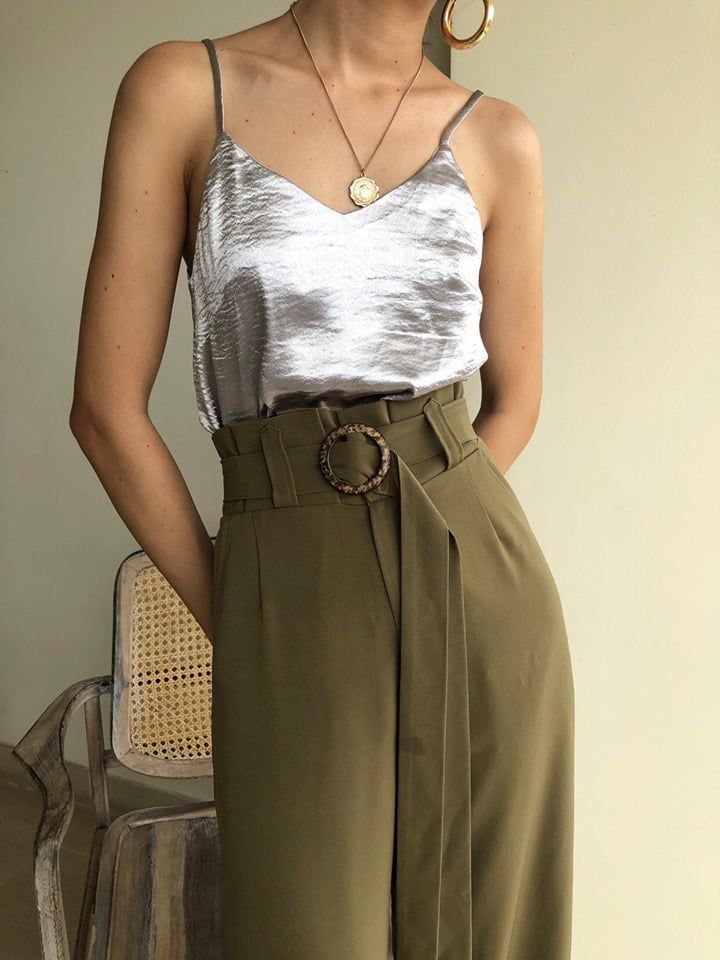 Quần xanh eo cao kèm belt Q21