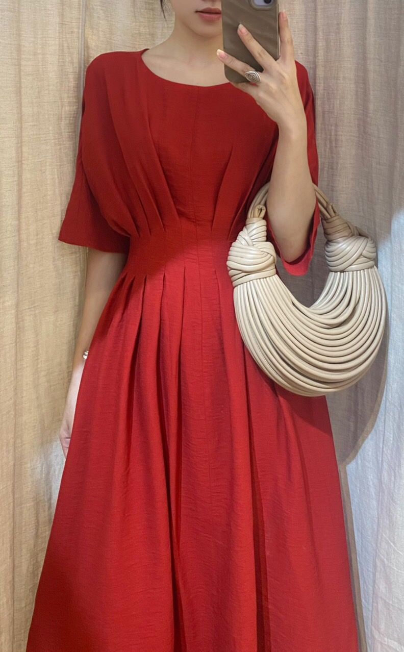 Erica Dress - Đầm nhấn eo , tay lỡ - Đỏ D689
