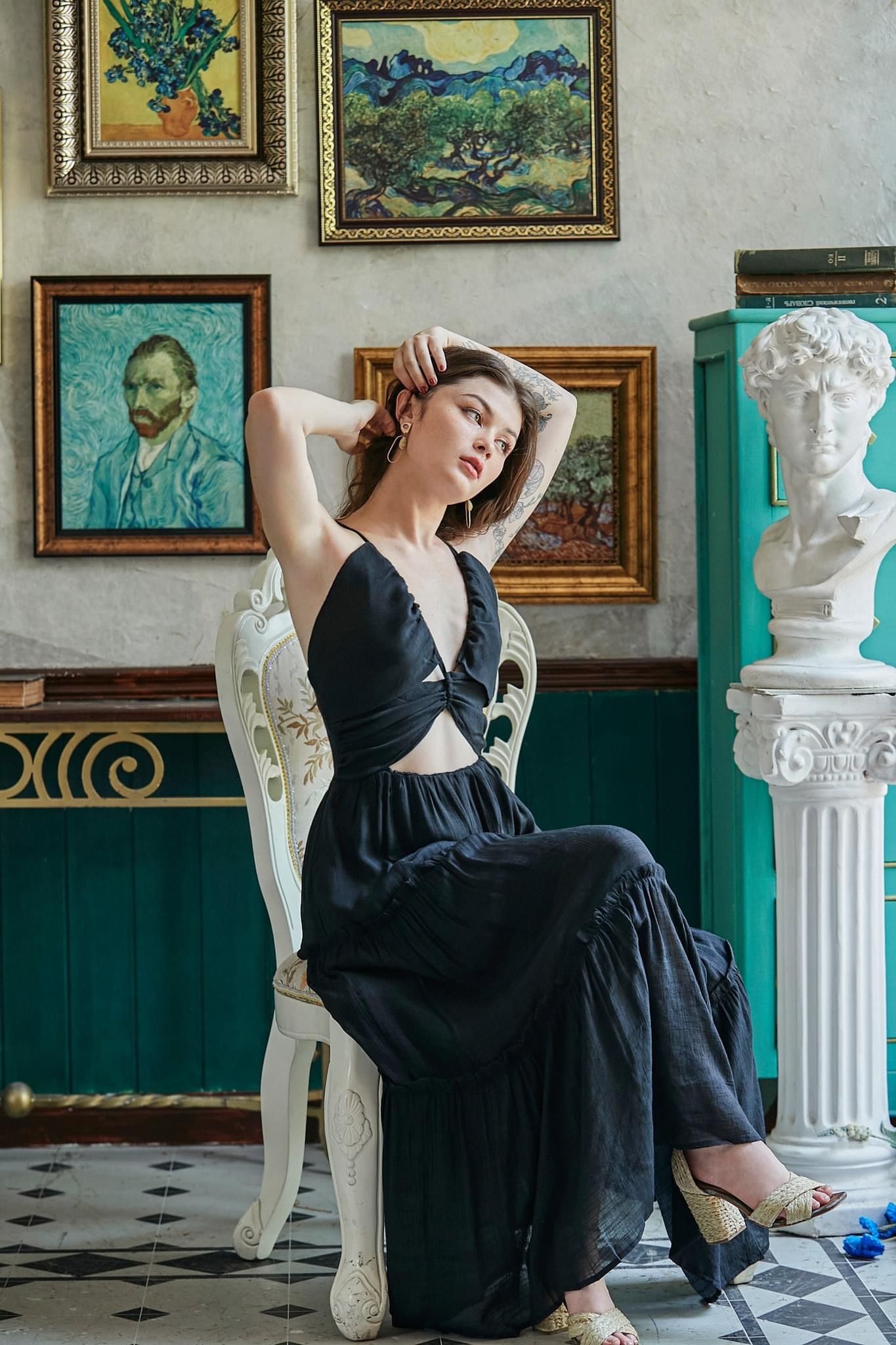 Jessica Dress - Đầm maxi cổ yếm , 2 dây chéo ngực D723