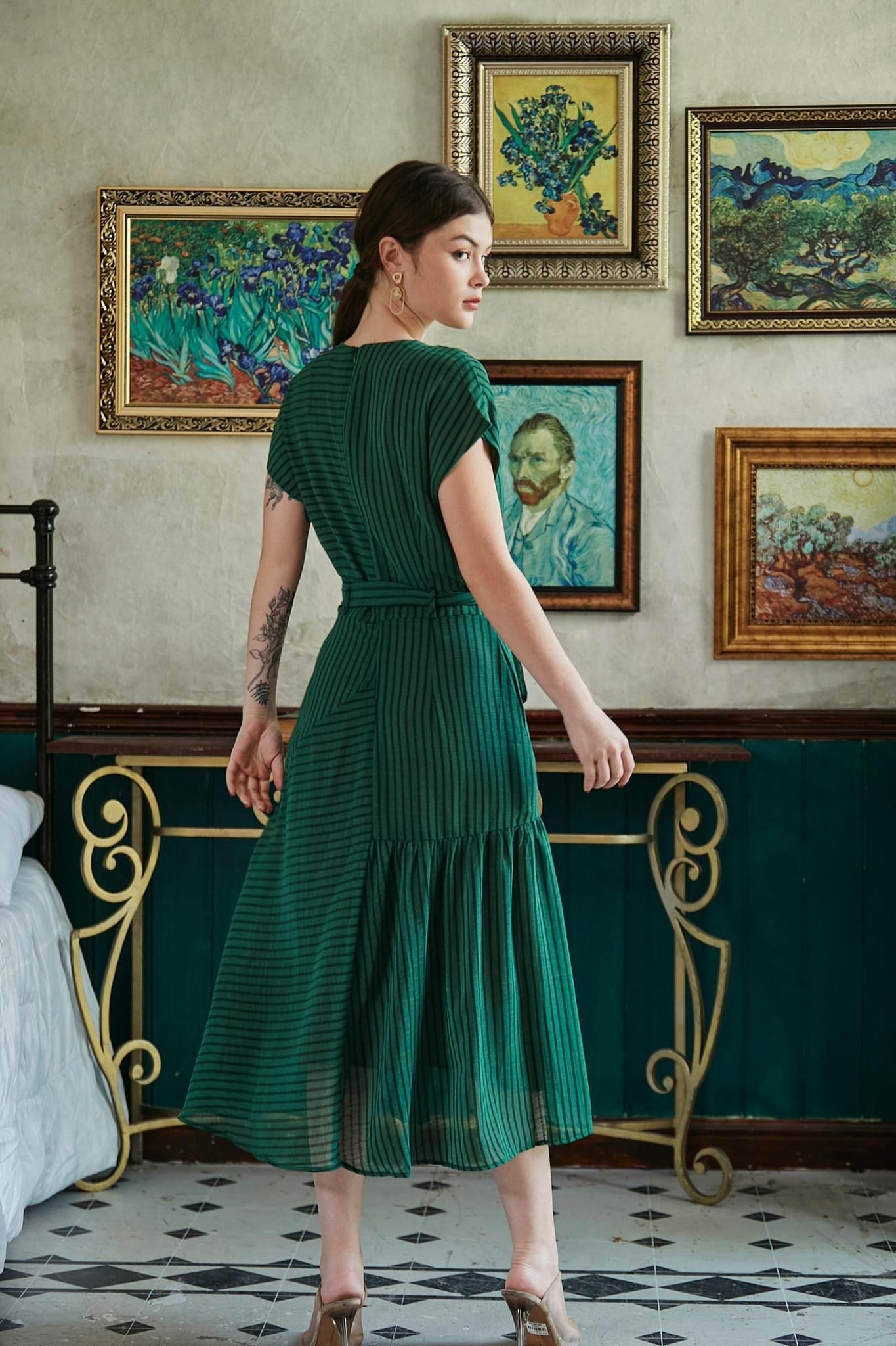 Evergreen Dress - Đầm Kẻ Sọc Đai Lưng PQ69