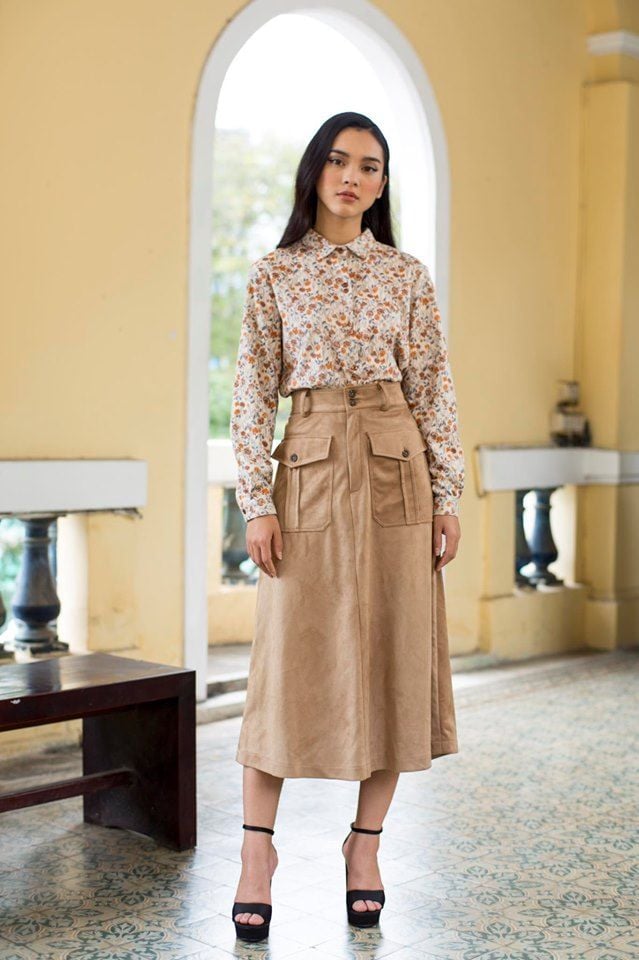 Chân váy da lộn C07