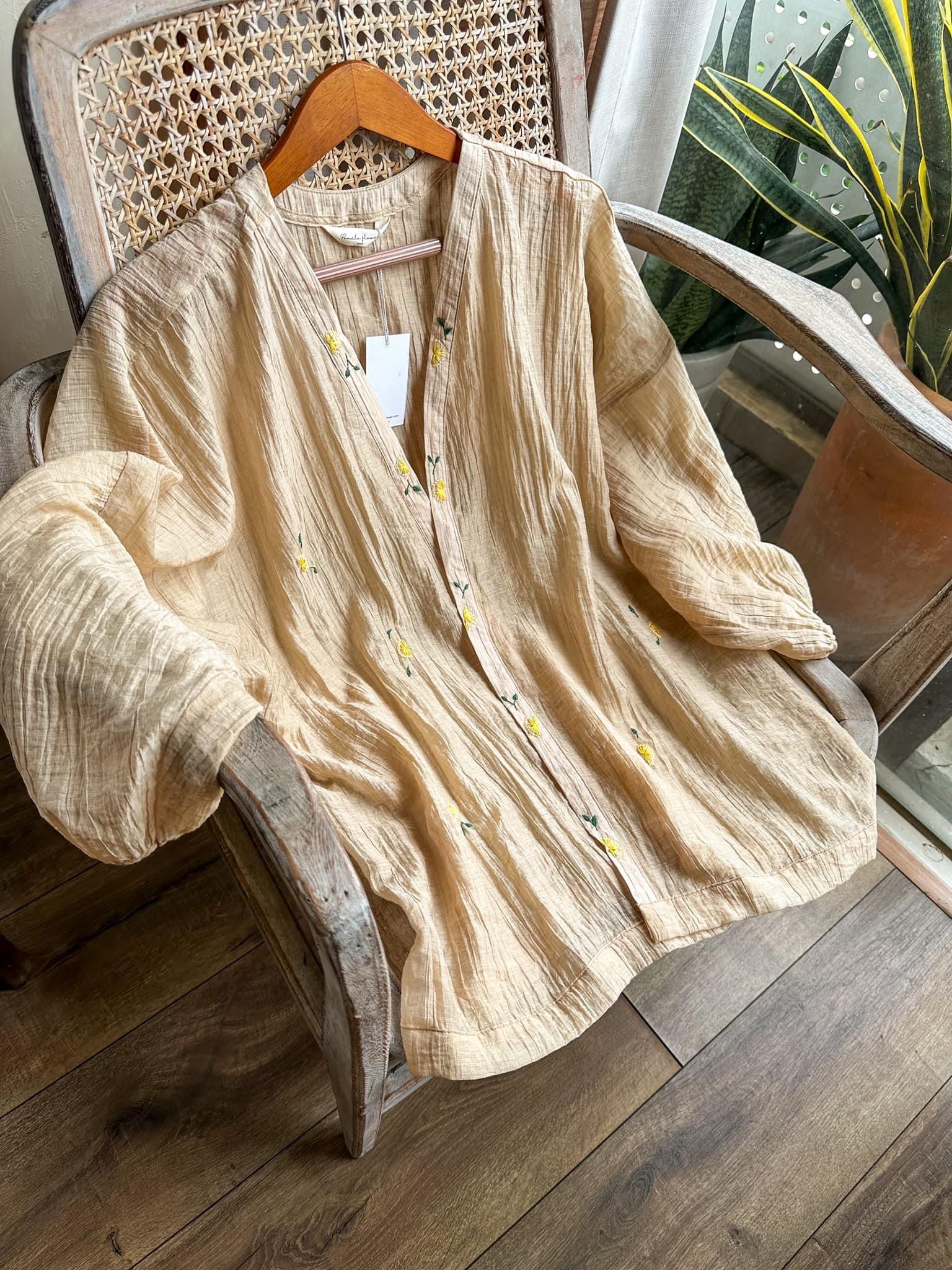 Nora embroideried kimono shirt - Áo Khoác Tơ Thêu Tay