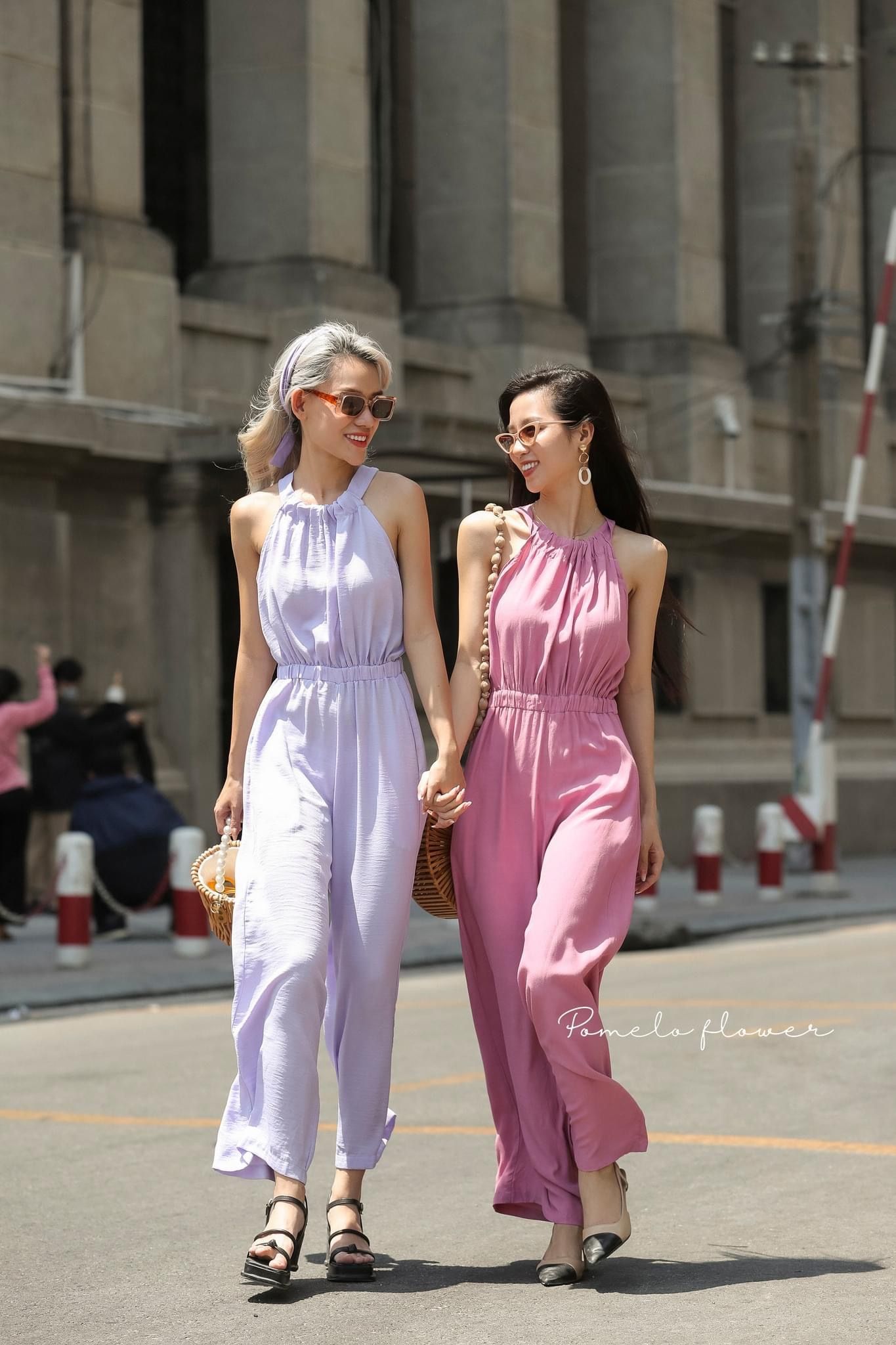 Jumpsuit yếm cột dây - D673 Hồng