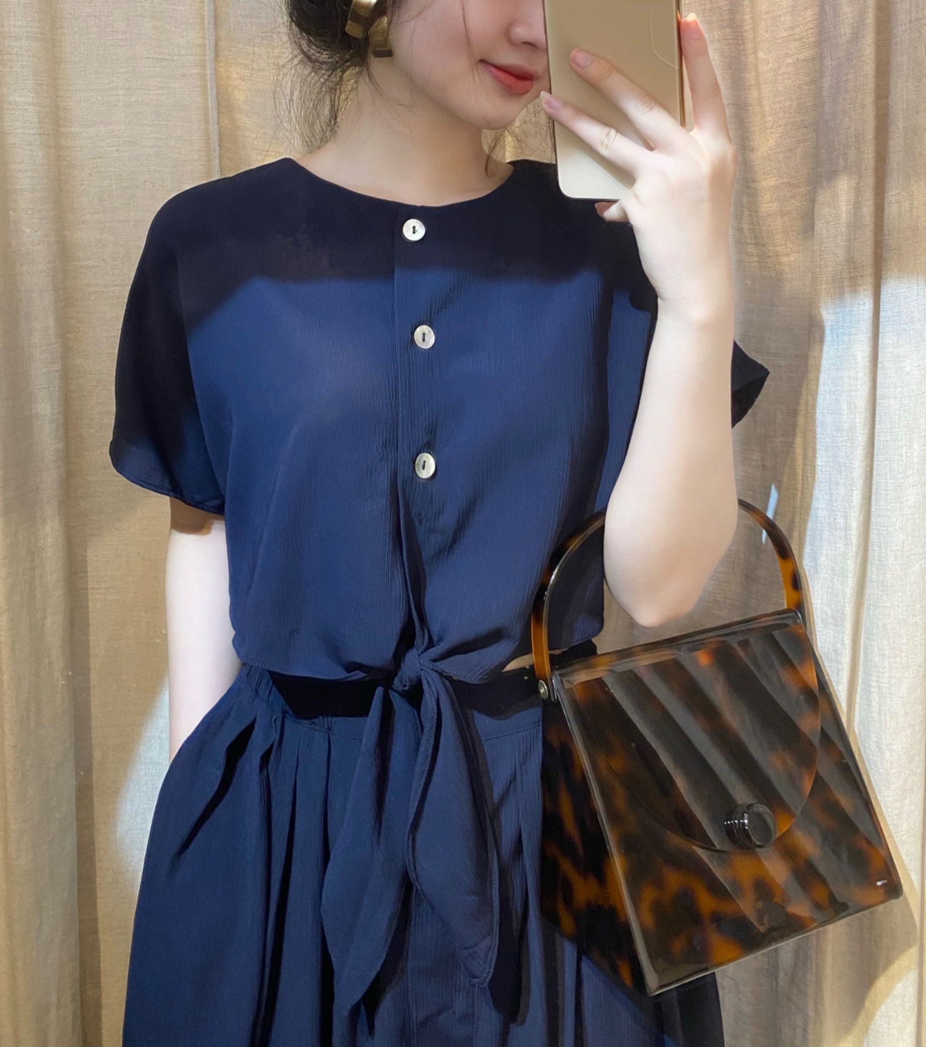 Mie Dress - Đầm Tay Ngắn Nơ Eo E76