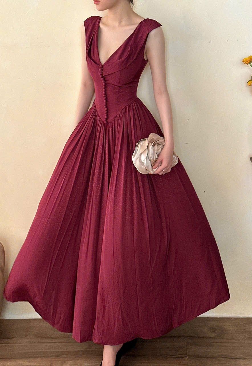 Freya Dress - Đầm Corset Cổ V Thiết Kế Nút Bọc G002