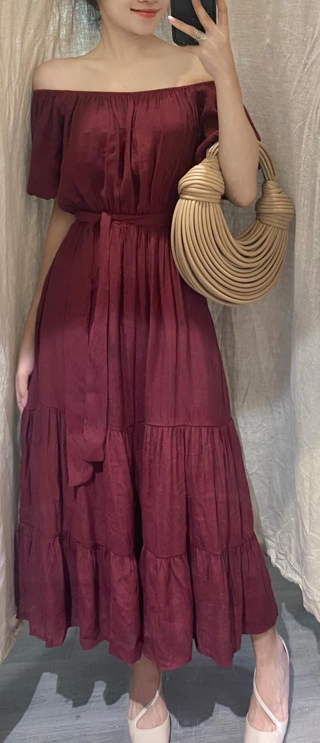 Macie Dress - Đầm trễ vai đỏ D60