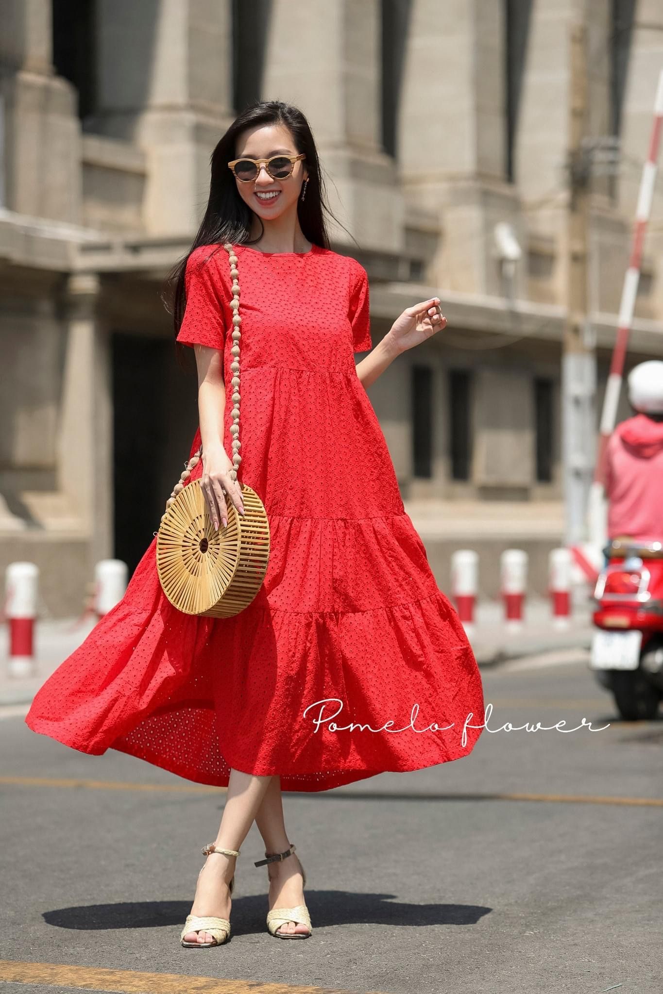 Đầm suông tay ngắn , 3 tầng - D744