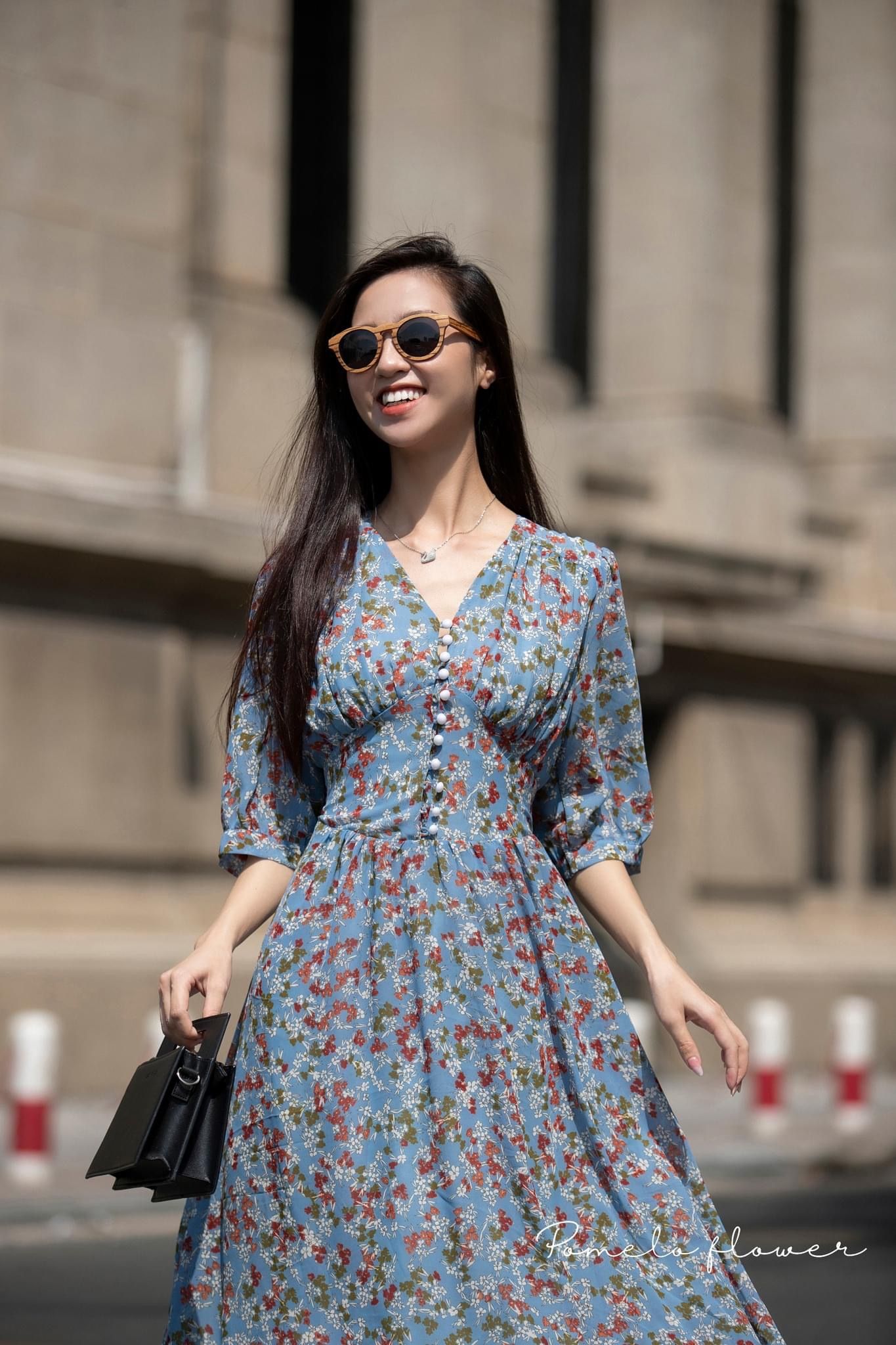Melina Dress - Đầm voan in hoa có cúc - D01
