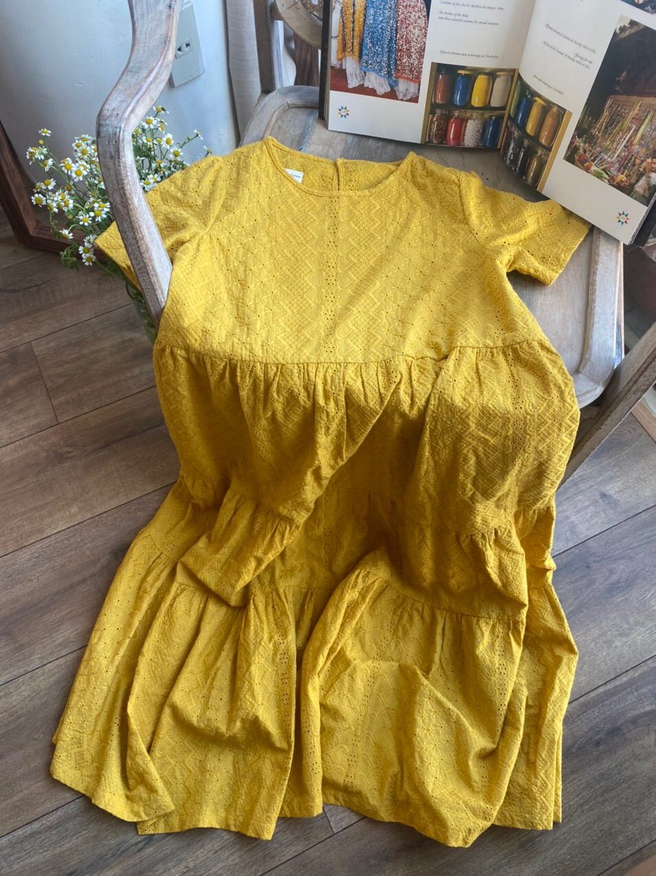 Đầm suông tay ngắn , 3 tầng - D744