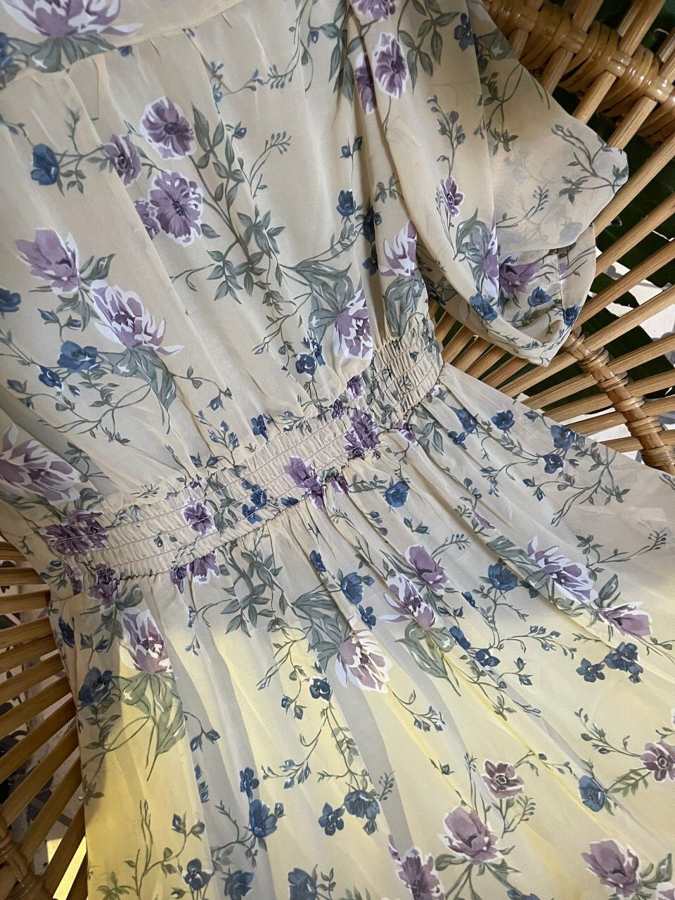 Melina Dress - Đầm voan in hoa có cúc - D01