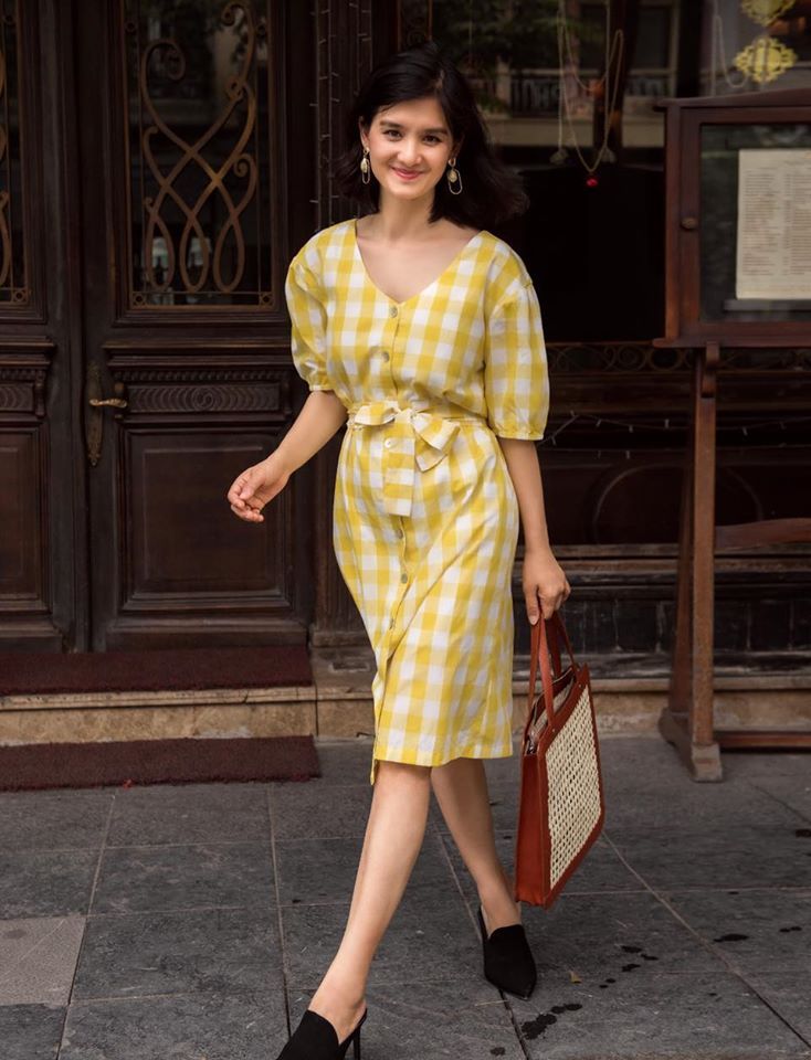 Celine Dress - Đầm kẻ caro vàng cotton D255