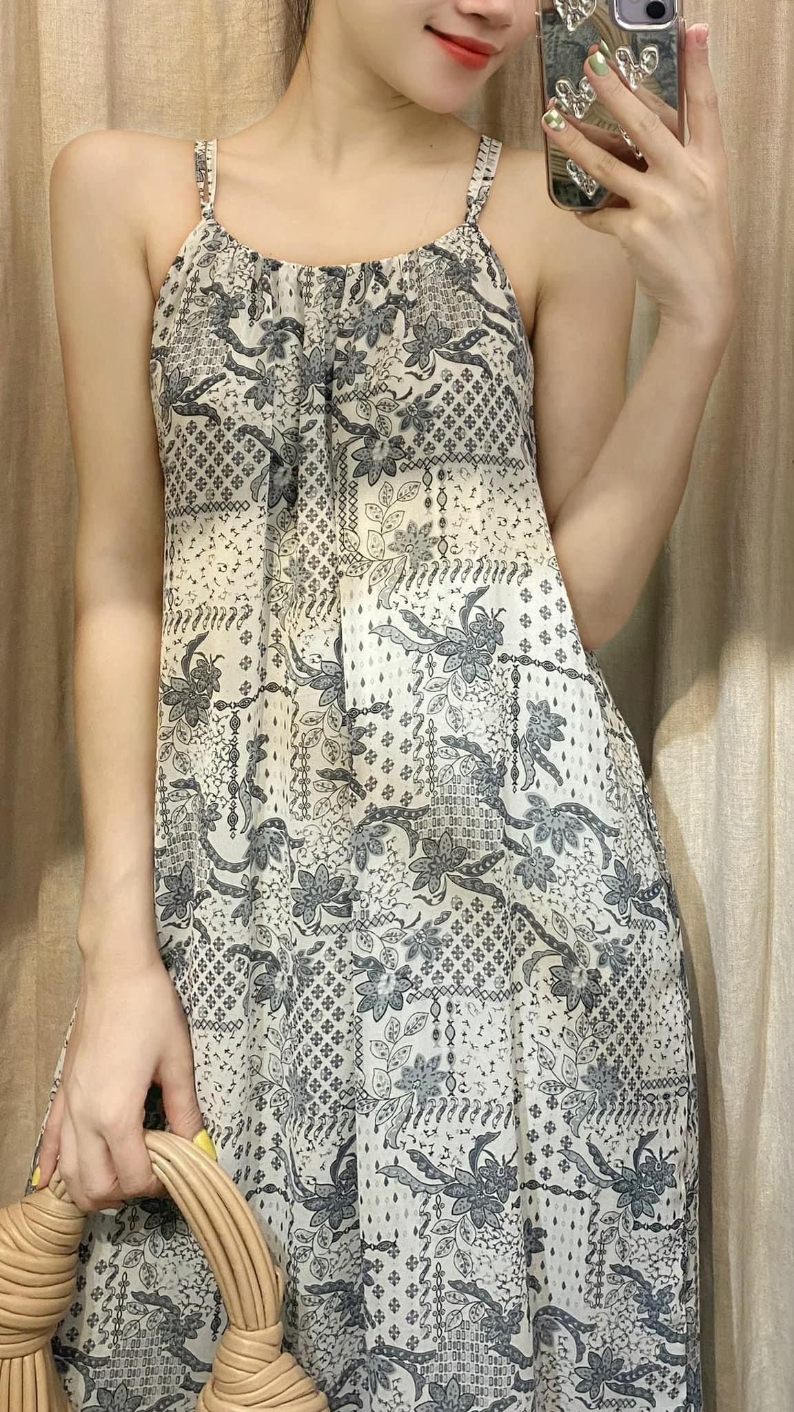 Đầm cổ yếm voan - in bông các màu D698