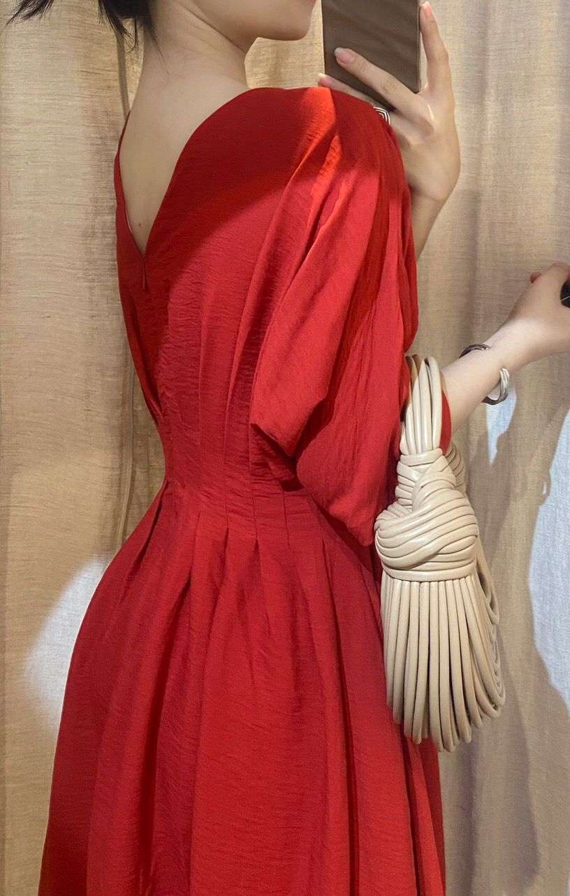 Erica Dress - Đầm nhấn eo , tay lỡ - Đỏ D689