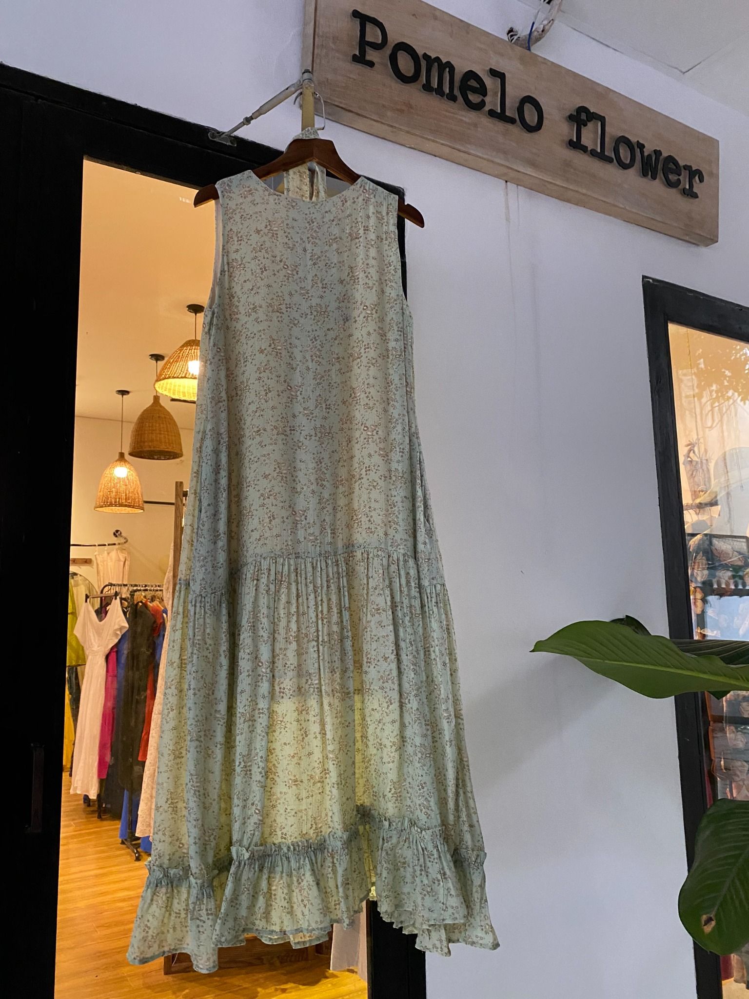 Kylie Dress - Đầm xô lụa sát nách xanh hoa nhí nâu - D614