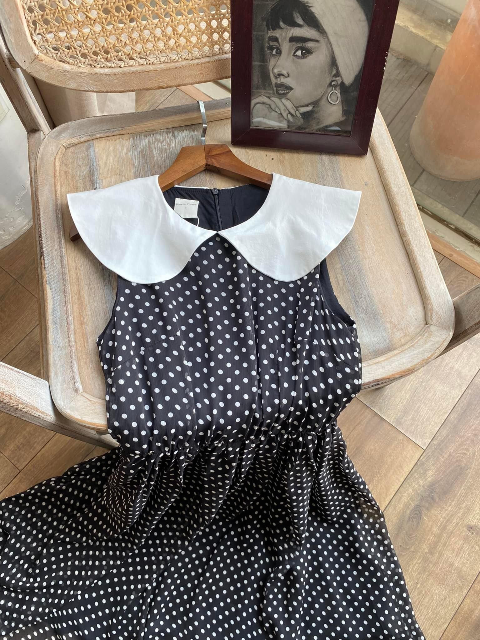 Della Dress - Đầm Midi Sát Nách Hoạ Tiết Chấm Bi E04