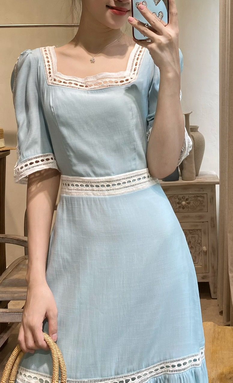 Jolie Dress - Đầm Cổ Vuông Phối Ren L55