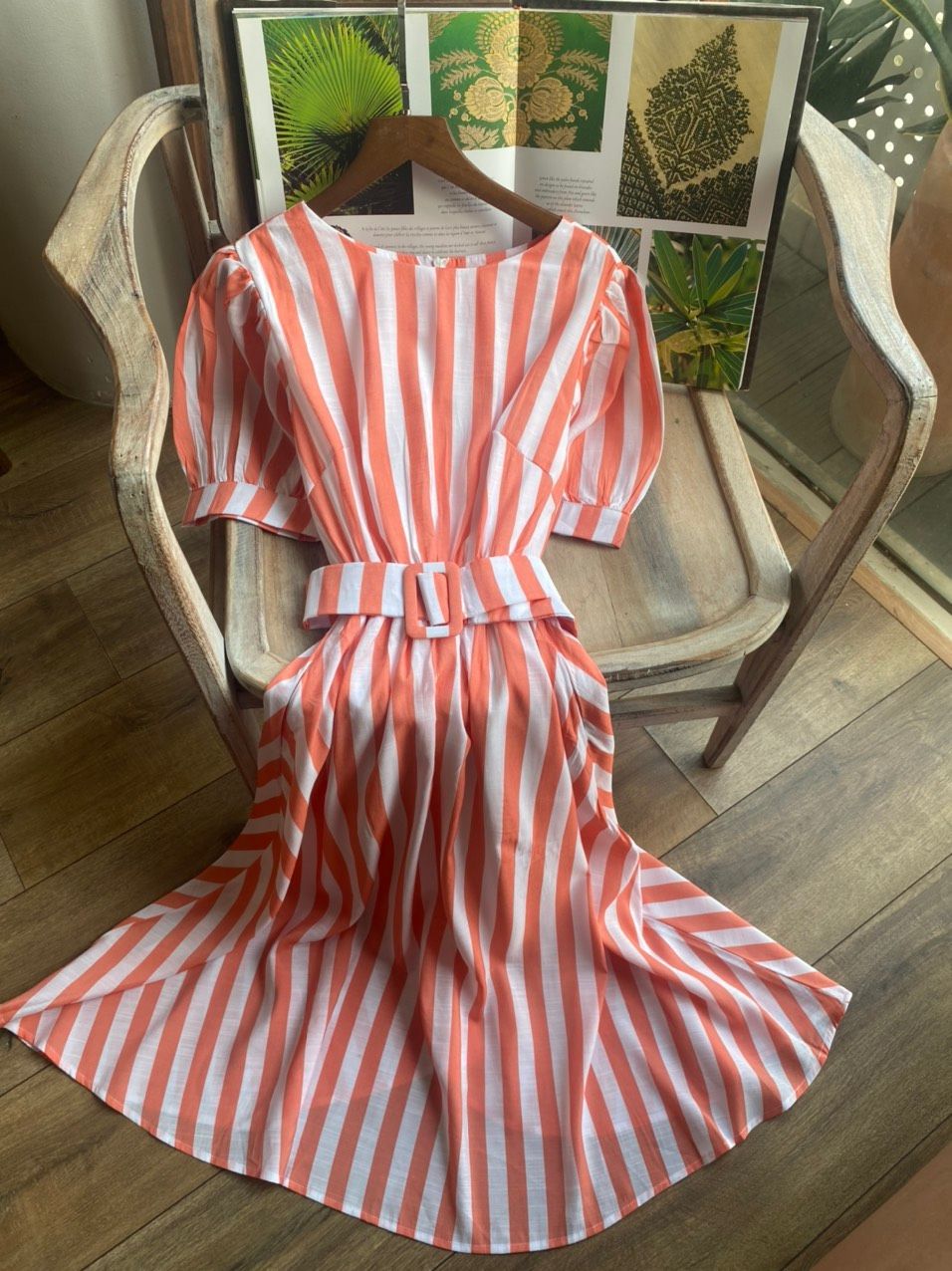 Aurora Dress - Đầm Tay Ngắn Kẻ Sọc Đai Eo D930