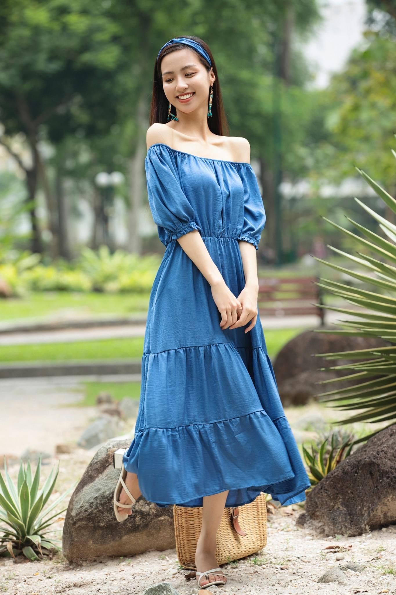 Luna Dress - Đầm trễ vai lụa các màu - D735