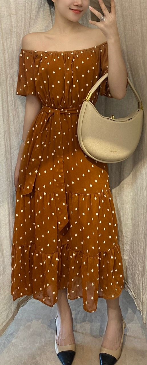 Esther Dress - Đầm trễ vai nâu - D611