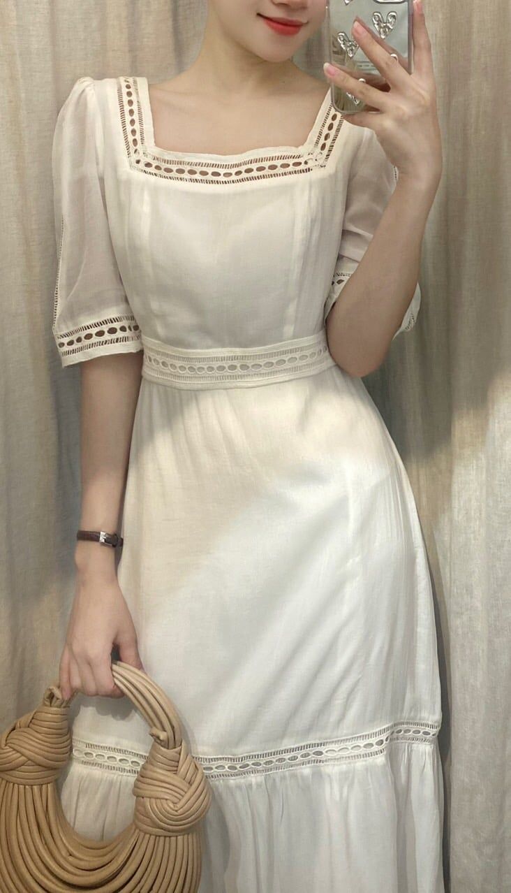 Jolie Dress - Đầm Cổ Vuông Phối Ren L55