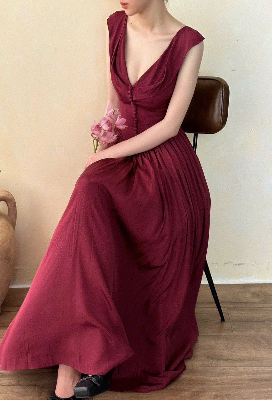Freya Dress - Đầm Corset Cổ V Thiết Kế Nút Bọc G002