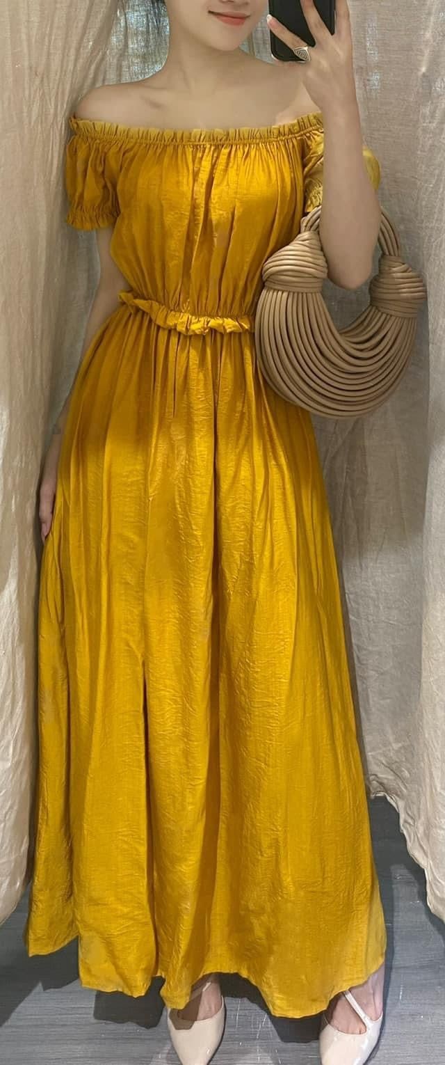 Adelyn Dress - Đầm trễ vai Đũi tơ ngắn tay D75