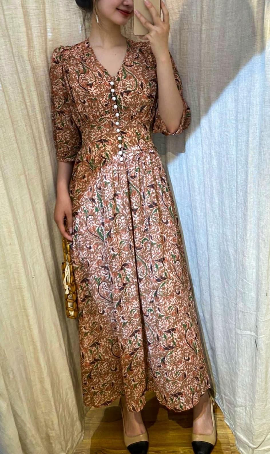 Melina Dress - Đầm voan in hoa có cúc - D01