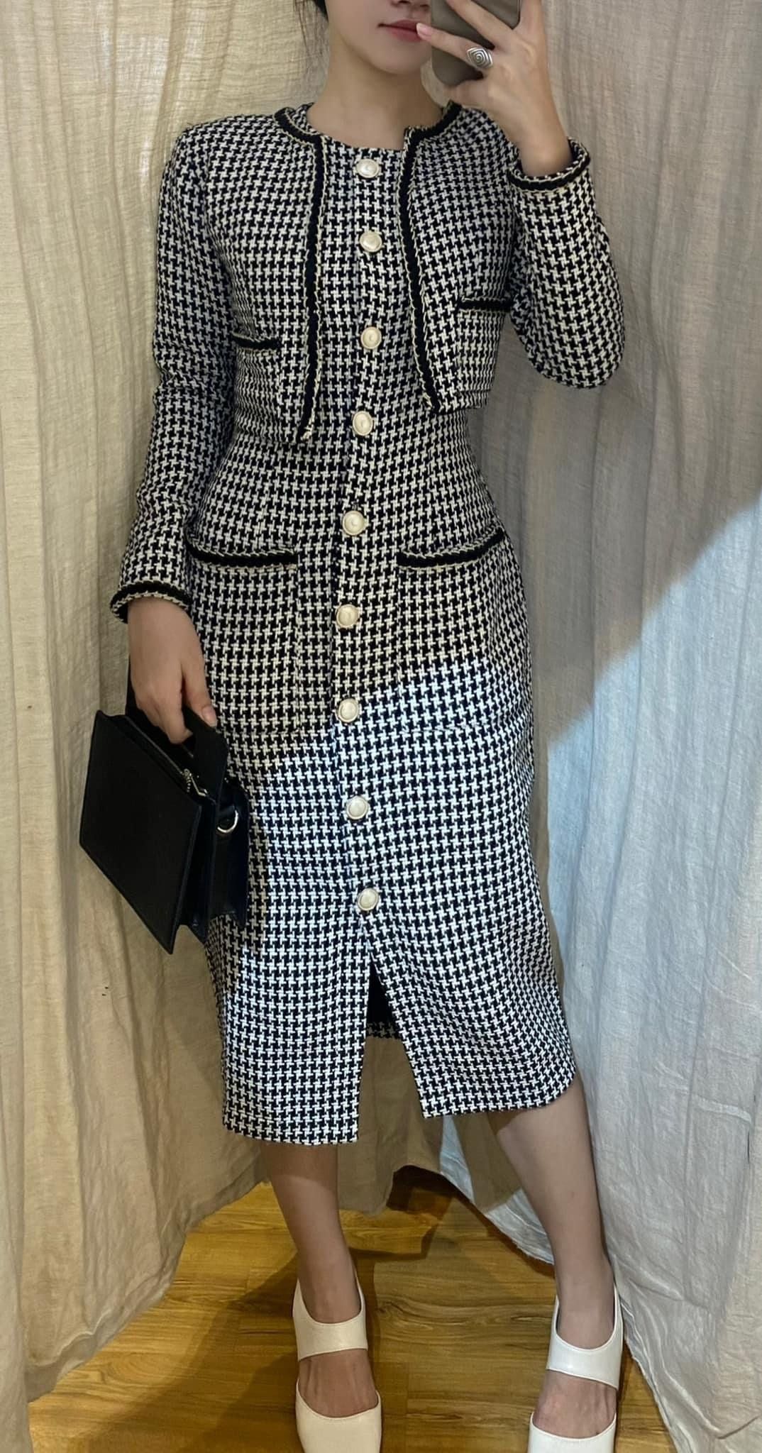 Giselle Dress - Đầm body tweed hàng cúc, hai túi D001 D002