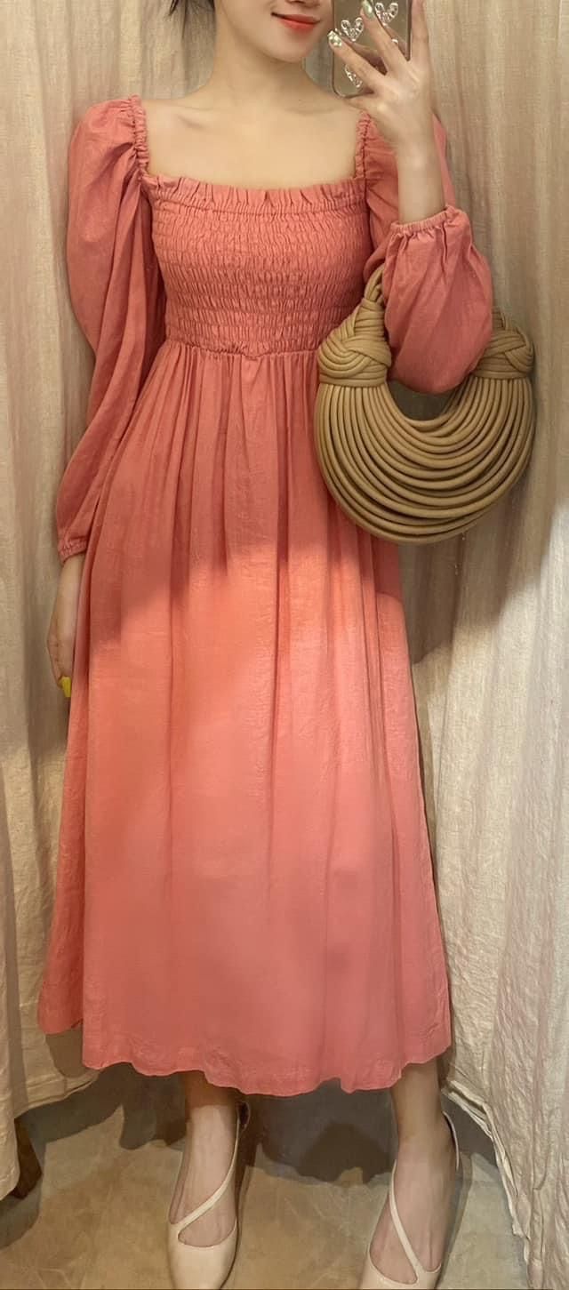 Cottage Linen Dress- Đầm linen tay lửng bo thun ngực D74