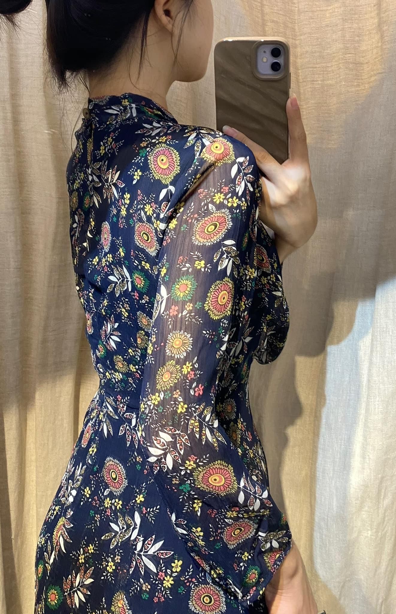 Eleanor Dress - Đầm voan tay dài in Hoa D03