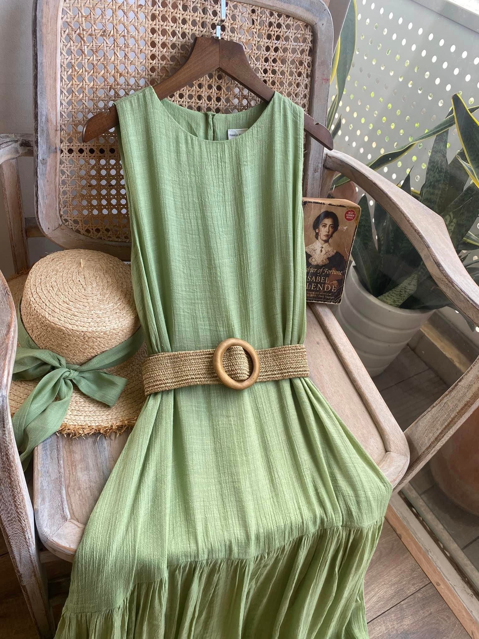 Ana Dress - Đầm xô lụa sát nách xanh lá D46