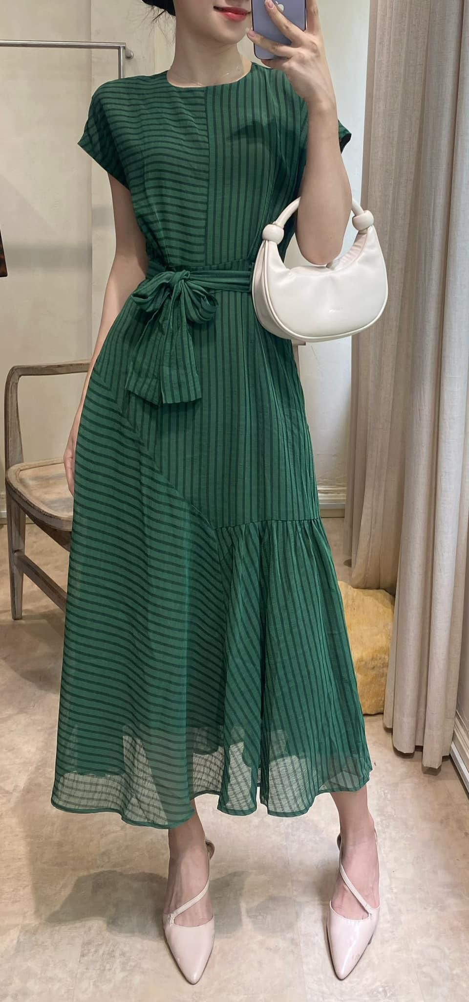 Evergreen Dress - Đầm Kẻ Sọc Đai Lưng PQ69