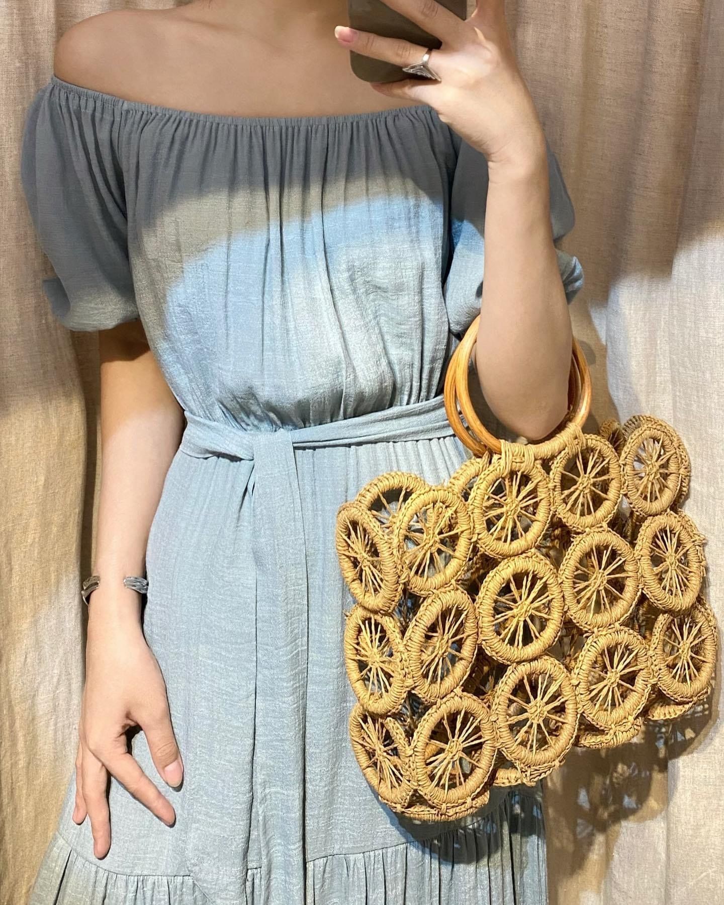 Laila Dress - Đầm xô lụa trễ vai xanh biển D56