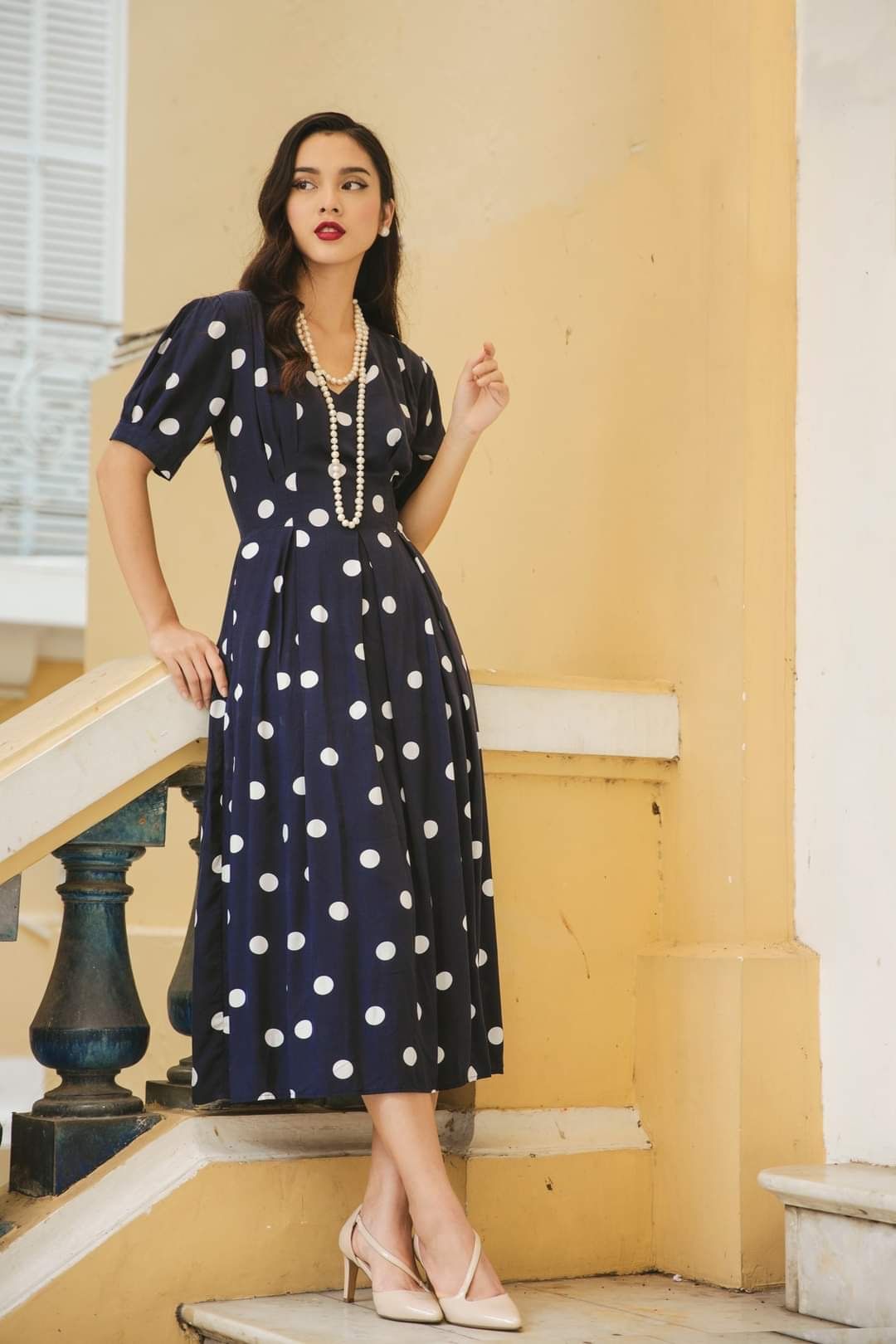 Clara - Đầm Chấm Bi Cổ Điển D931