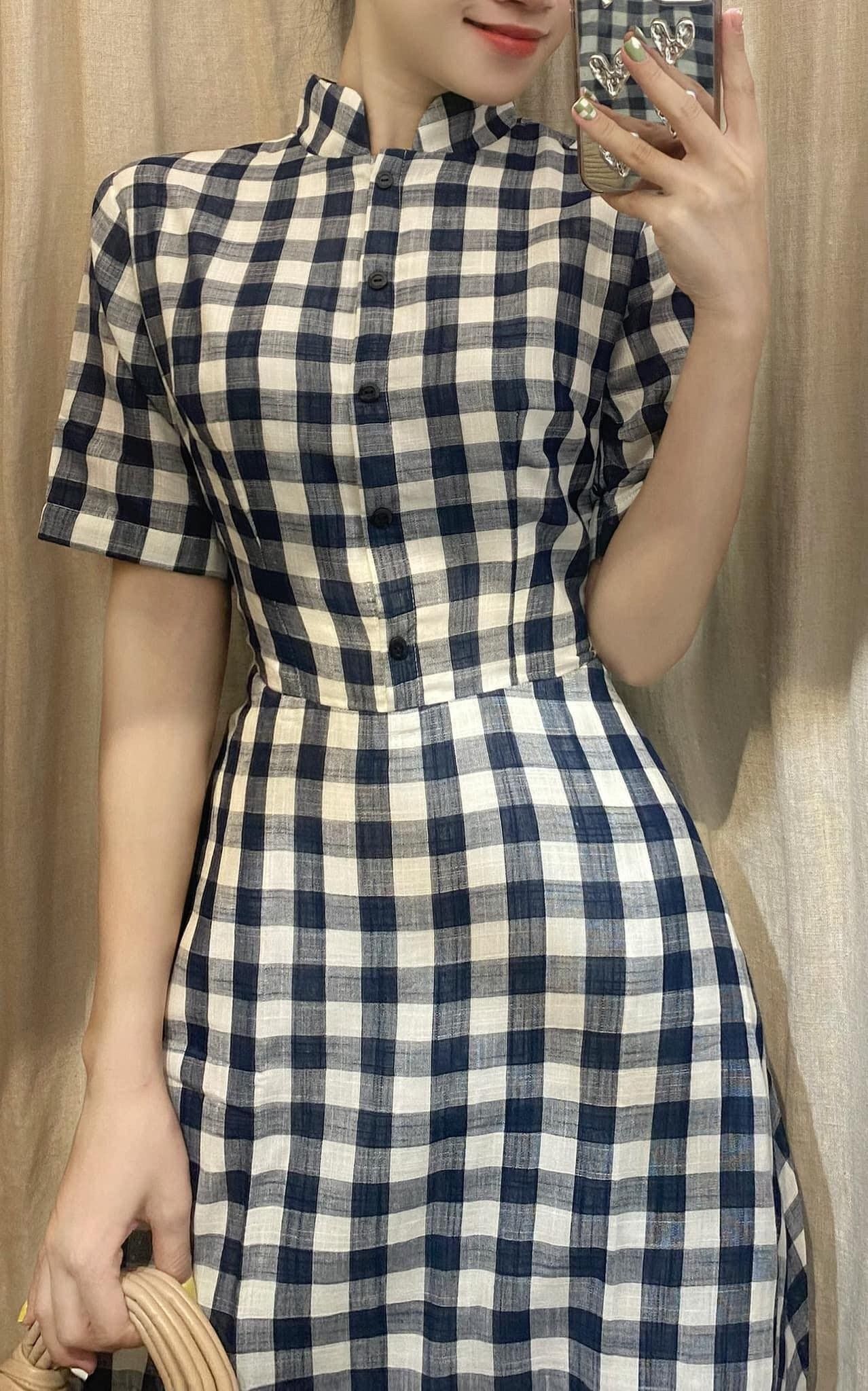 Nicole Dress - Đầm caro cổ trụ D163 D164